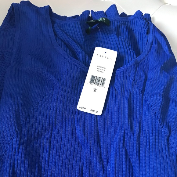 NEW Lauren Ralph Lauren Blue Ribbed Knit Sleeveless Knee Length Dress Size XL - Picture 3 of 13